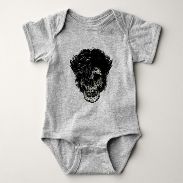 Body Para Bebê Caveira de Rockstar com Cabelo Selvagem (Frente)