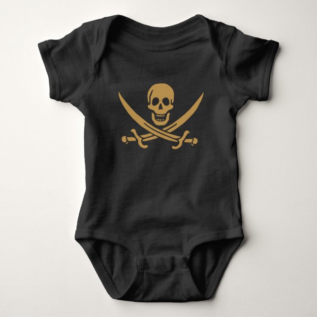 Body Para Bebê Caveira e Cutelo de Ouro Azteca Pirata Calico Jack (Frente)