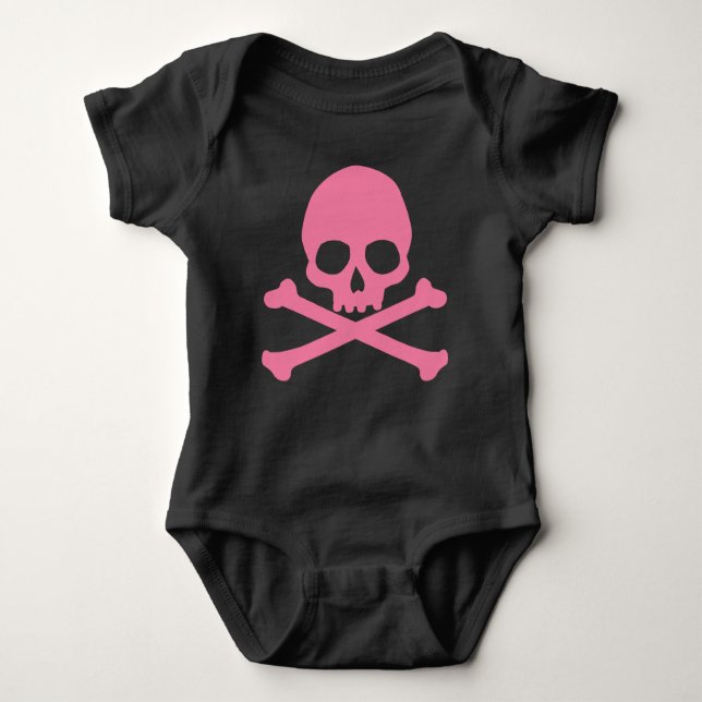 Body Para Bebê Caveira Rosa Simples e Crossbones (Frente)
