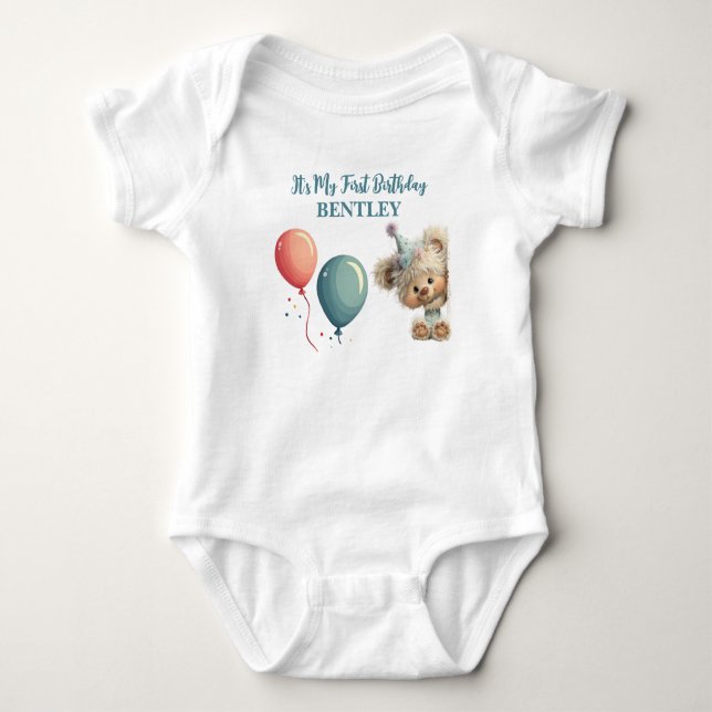 Body Para Bebê Celebração dosouriços-azul Balão (Frente)