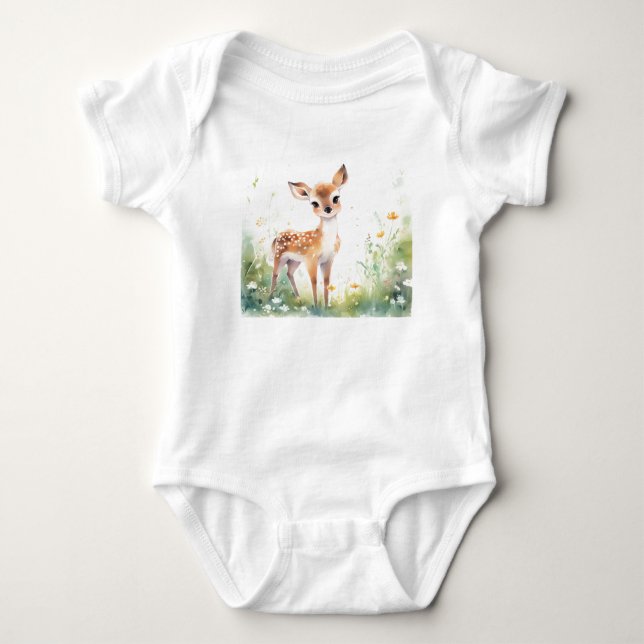 Body Para Bebê Cérebro Doce Veado com Fundo de Flores (Frente)