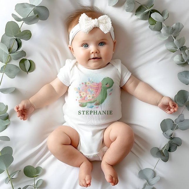 Body Para Bebê Chá de Bebê da Tartaruga Marinha Floral (Criador carregado)