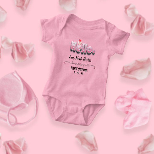 Body Para Bebê Chá de Bebê Personalizado Coração Olá Rosa Bonito (Criador carregado)