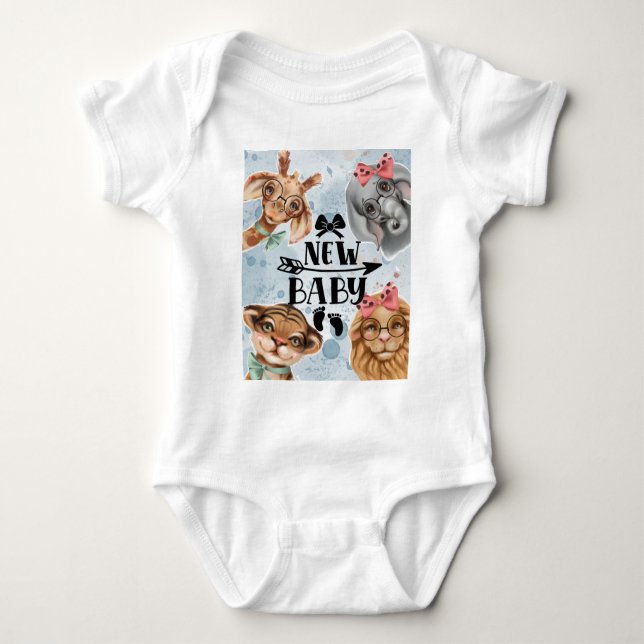 Body Para Bebê Chá de bebê Safari wildone Bodysuit azul para bebê (Frente)