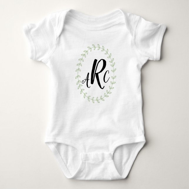 Body Para Bebê Chá de fraldas conhecido Monogrammed personalizado (Frente)