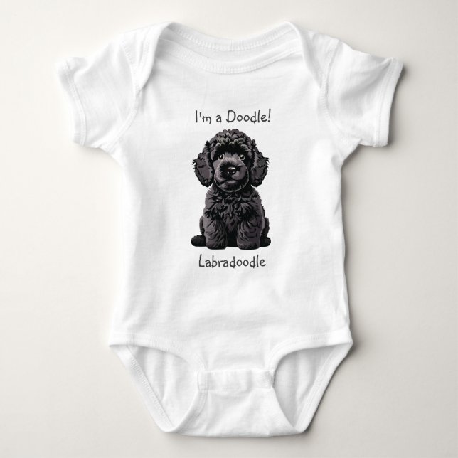 Body Para Bebê Chá de fraldas Cute Labradoodle Puppy - Sou um Doo (Frente)