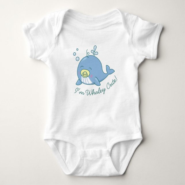 Body Para Bebê Chá de fraldas de baleia branca Kawaii Whaley Cute (Frente)