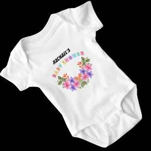 Body Para Bebê Chá de fraldas de Garota Floral Rosa Suave