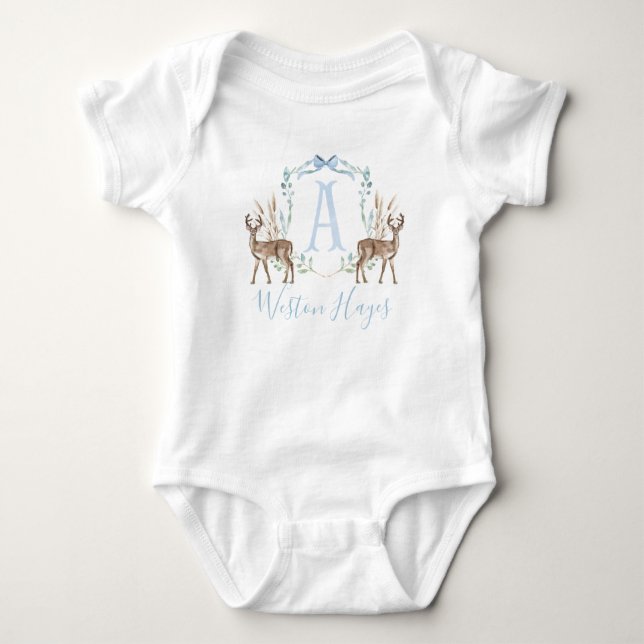 Body Para Bebê Chá de fraldas Preppy Southern Blue Deer Boy (Frente)