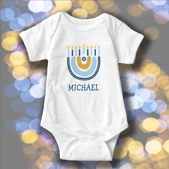 Body Para Bebê Chanukah Cute Personalizado Menorah Rainbow Baby B (Criador carregado)