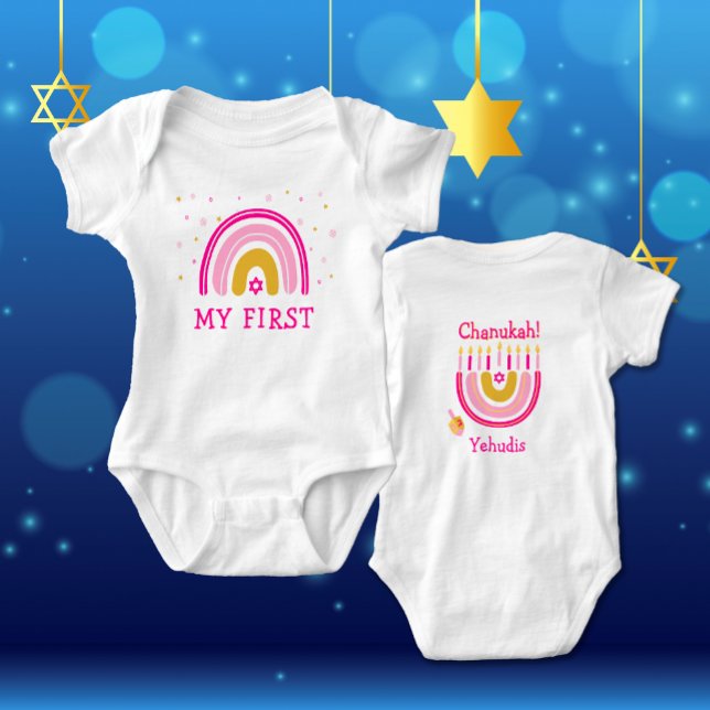 Body Para Bebê Chanukah Cute Personalizou Menorah Rainbow (Criador carregado)