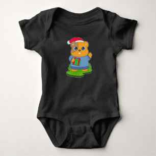 Body Para Bebê Chapéu de Papai Noel de Natal de hamster