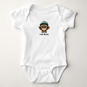 Body Para Bebê Chapéu Verde sobre Cartoon Bonito Macaco Bebê