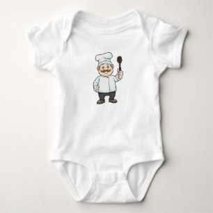Body Para Bebê Chef com chapéu e colher de sopa de chef