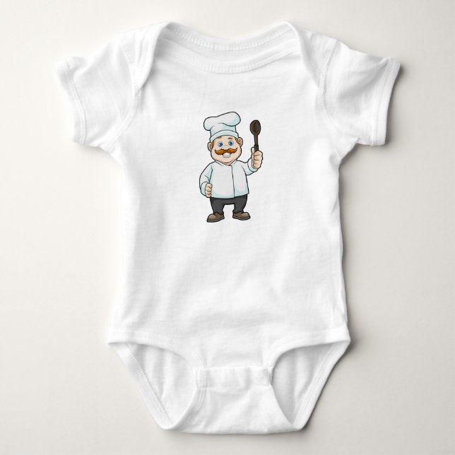 Body Para Bebê Chef com chapéu e colher de sopa de chef (Frente)