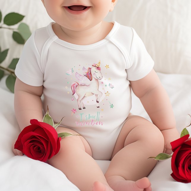 Body Para Bebê Cheira Rainbow Fairytale Garota Unicorn (I Smell Rainbow Fairytale Unicorn Girl Baby Bodysuit)