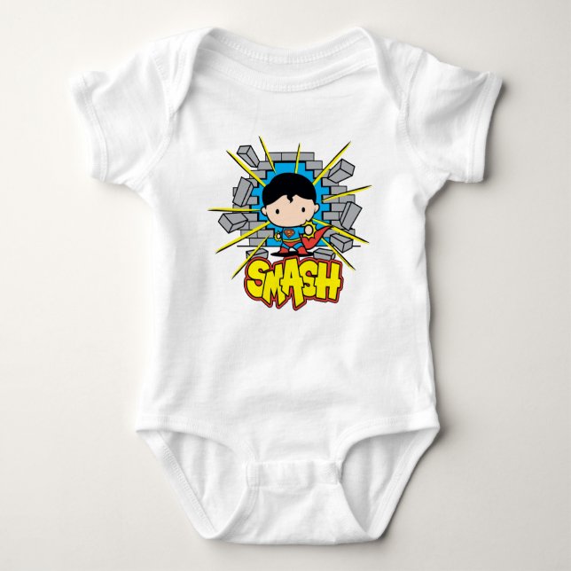 Body Para Bebê Chibi Superman Smashing Através da Parede de tijol (Frente)