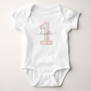Body Para Bebê Chic Rustico Rosa Floral Madeira 1 Um Aniversário