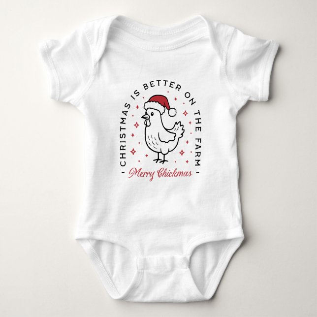 Body Para Bebê Chicken Merry Christmas funny farm animal cute (Frente)
