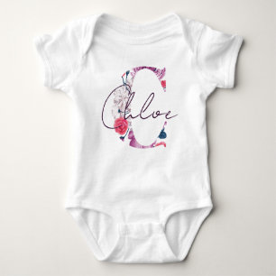 Body Para Bebê Chloe Baby Name Flower Script Vintage Floral C