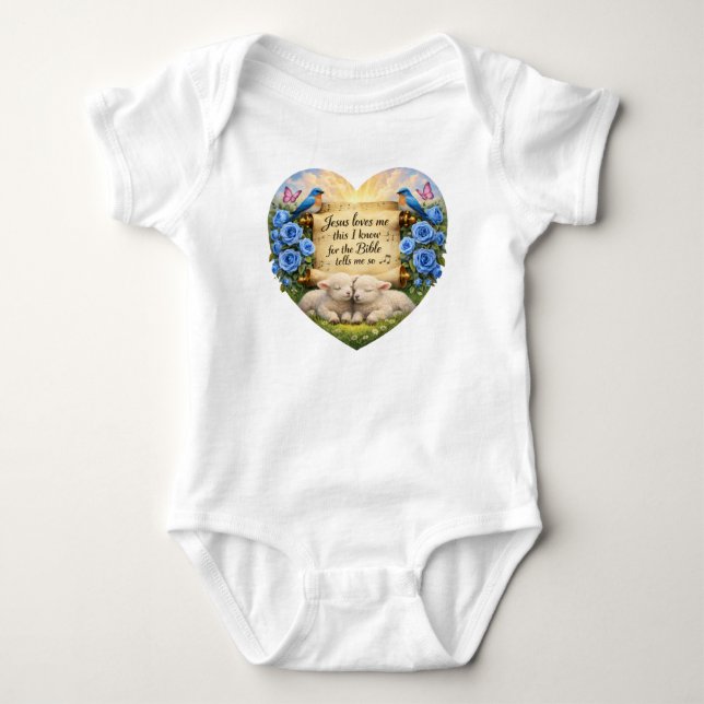Body Para Bebê Christian Baby Boy Jersey Babysuit Jesus Loves Me (Frente)