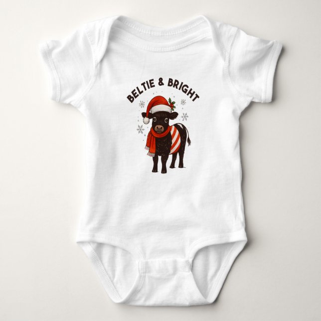 Body Para Bebê Christmas Baby Beltie Farmer Belted Galloway Cow (Frente)