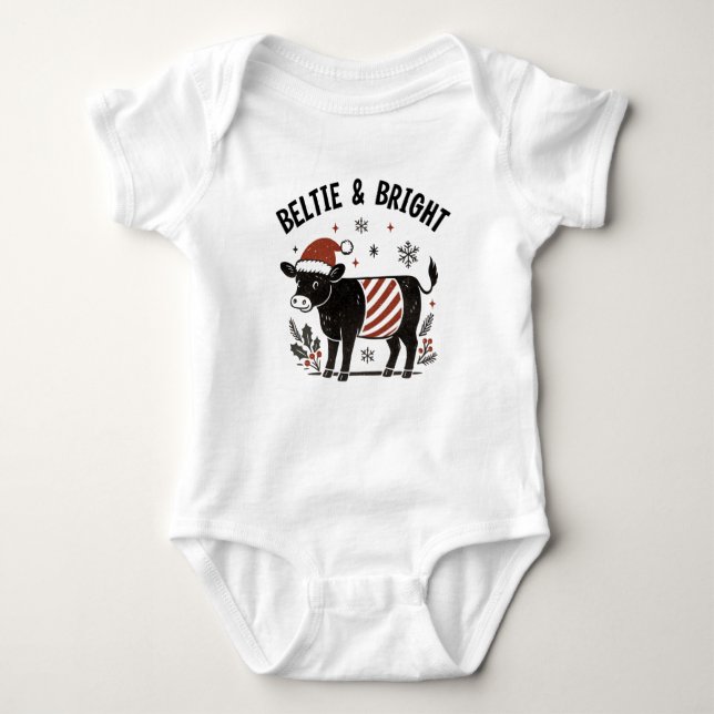 Body Para Bebê Christmas Baby Beltie Farmer Belted Galloway Cow (Frente)