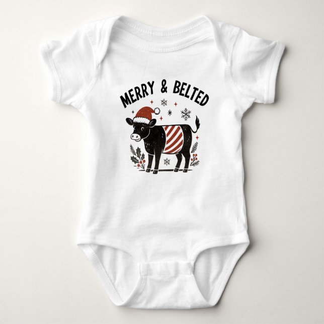 Body Para Bebê Christmas Baby Beltie Farmer Belted Galloway Cow (Frente)