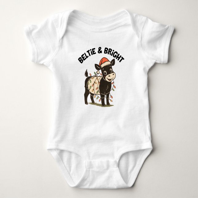 Body Para Bebê Christmas Baby Beltie Farmer Belted Galloway Cow (Frente)
