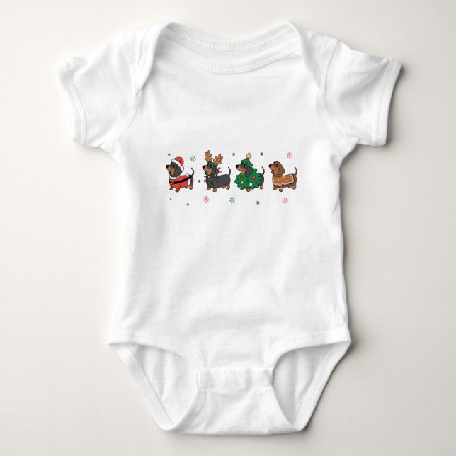 Body Para Bebê Christmas Dachshund Dogs Cute Holiday Sausage Dog  (Frente)
