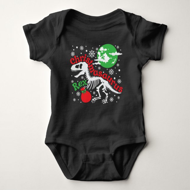 Body Para Bebê "Christmasaurus Rex" Dinossauro de Natal (Frente)