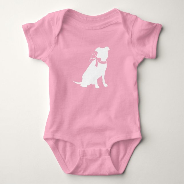 Body Para Bebê Chuva de Bebê Cachorro Pit Bull Rosa (Frente)