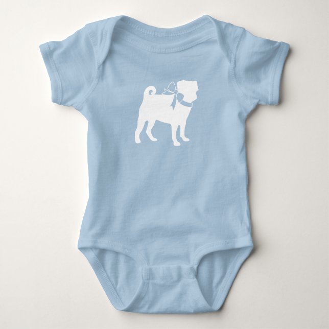 Body Para Bebê Chuva de Bebê Cachorro Pug Menino Azul com Laço (Frente)