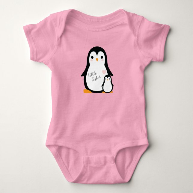 Body Para Bebê Chuva de Bebê do Pinguim Rosa (Frente)