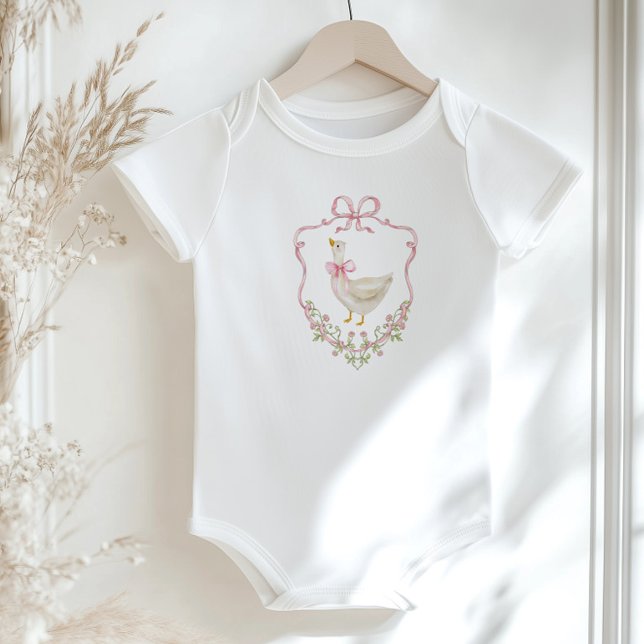 Body Para Bebê Chuva de Bebê menina Crest do Ganso com laço rosa (Criador carregado)