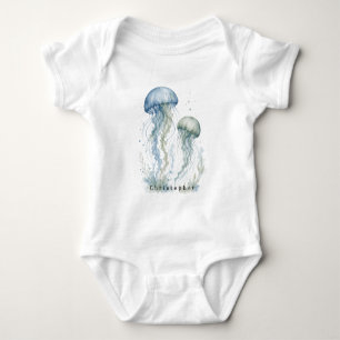 Body Para Bebê Chuva de Bebê Menino com Água-Viva Azul Empoeirada