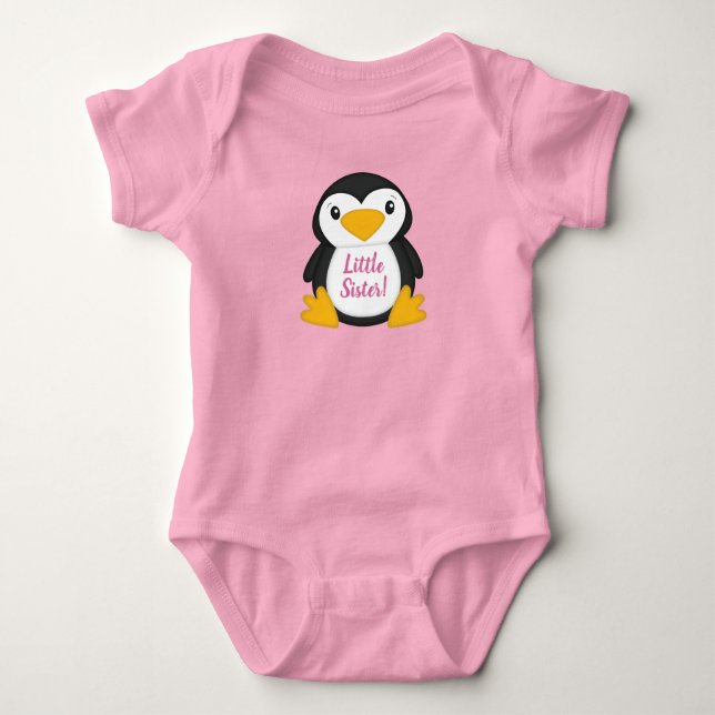 Body Para Bebê Chuva de Bebê Pinguim Rosa (Frente)