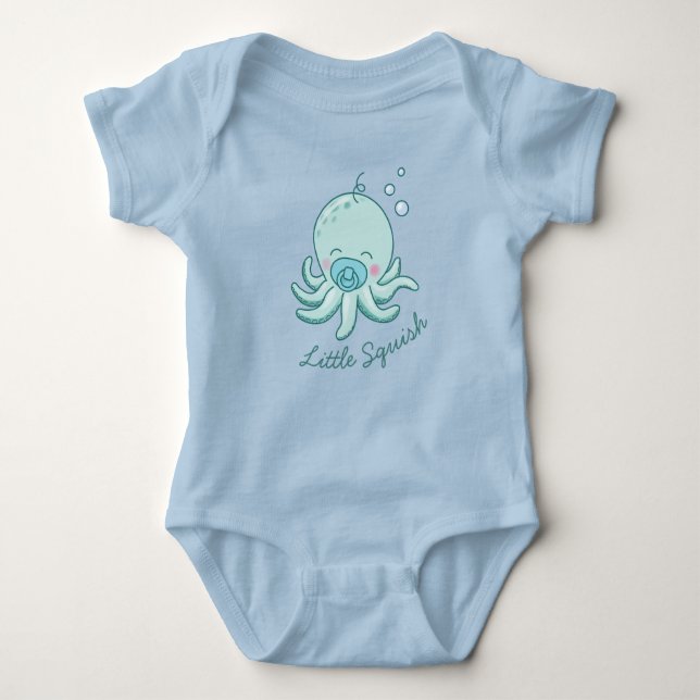 Body Para Bebê Chuva de Bebê Polvo Fofo Kawaii Menino Azul (Frente)