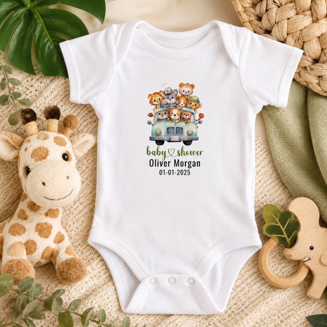 Body Para Bebê Chuva Tropical de Animais de Safari Festa do Bebê  (Tropical Jungle Safari Animals Boy Baby Shower Bodysuit)