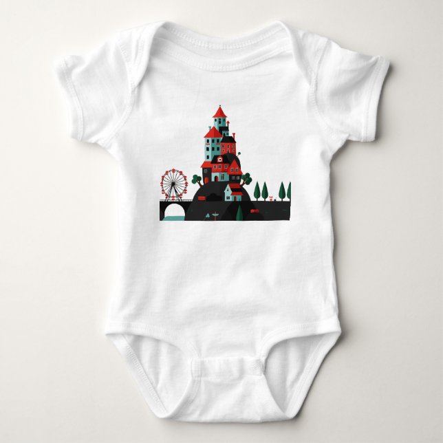 Body Para Bebê Cidade costeira de desenho animado (Frente)
