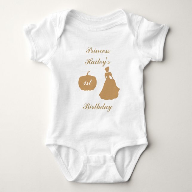 Body Para Bebê Cinderela Aniversário Princesa Bodysuit (Frente)