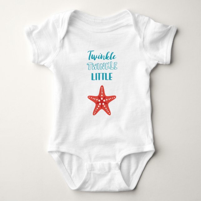 Body Para Bebê Cintilação pouca estrela azul & coral náutico (Frente)
