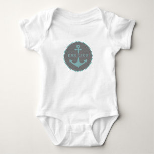 Body Para Bebê Cinza Chevron + Blue Anchor Romper