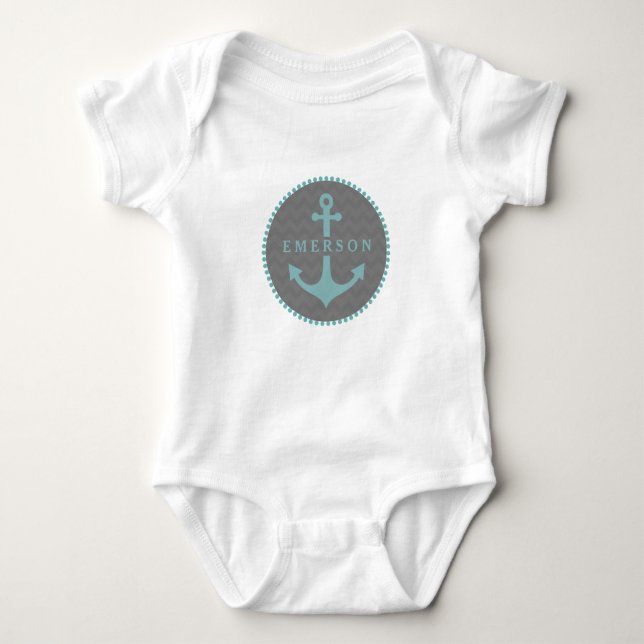 Body Para Bebê Cinza Chevron + Blue Anchor Romper (Frente)