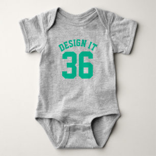Body Para Bebê Cinza e Emerald Green Baby Design de Sports Jers