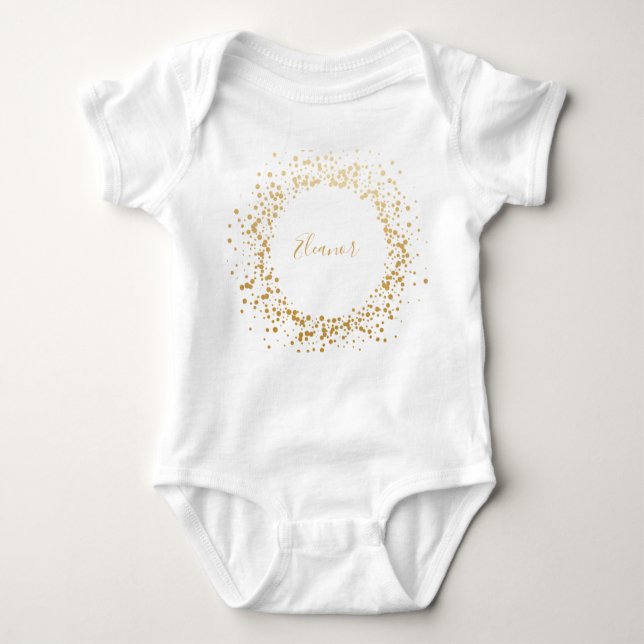 Body Para Bebê Cinza Negra Ombre Dourado Pontos de Confetti Perso (Frente)