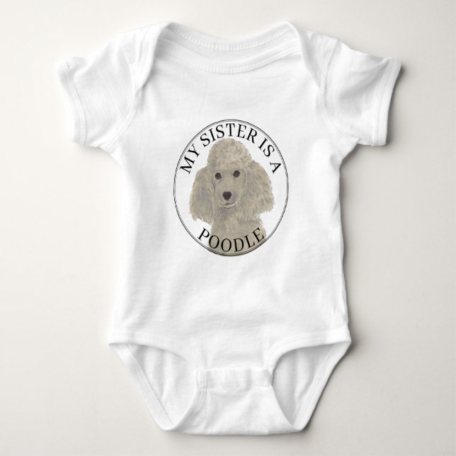 Body Para Bebê Cinza Silver Poodle Dog Big Sister (Frente)