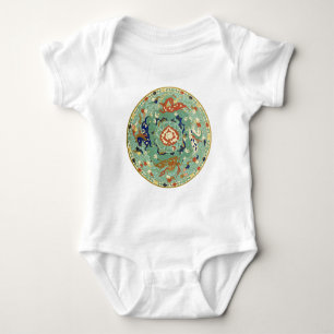 Body Para Bebê Círculo Chinês Antigo Verde Azul
