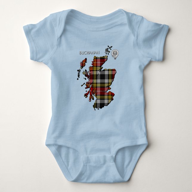 Body Para Bebê Clan Buchanan Crest & Old Dress Tartan Map (Frente)