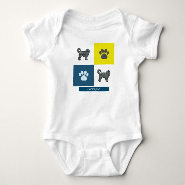 Body Para Bebê Cockapoo Cachorro e Pata Quadrada de Grade Y&B Beb (Frente)